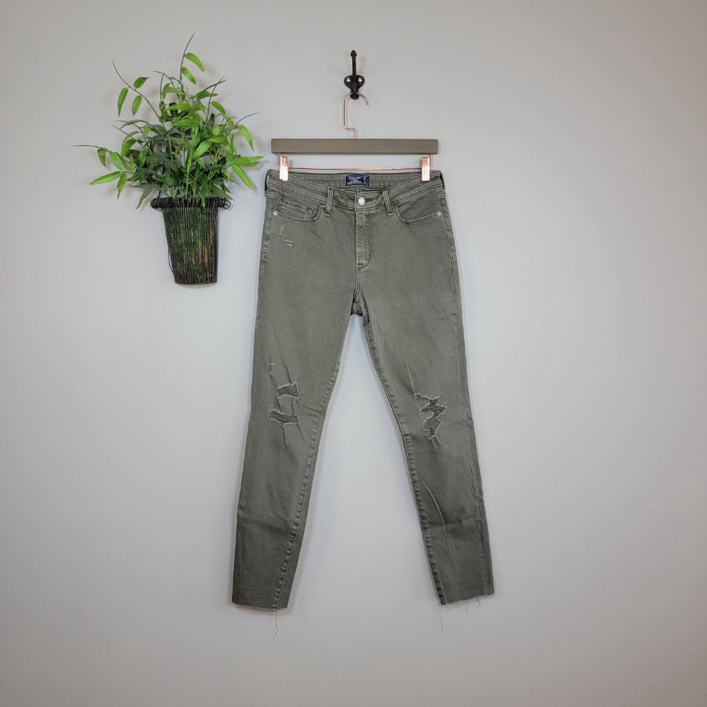 AF 6 Abercrombie & Fitch Harper Super Skinny Jeans Green Ripped Knee Raw Hem NEW